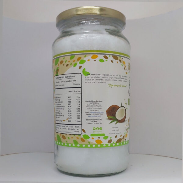 Aceite de Coco 1000ml información nutricional
