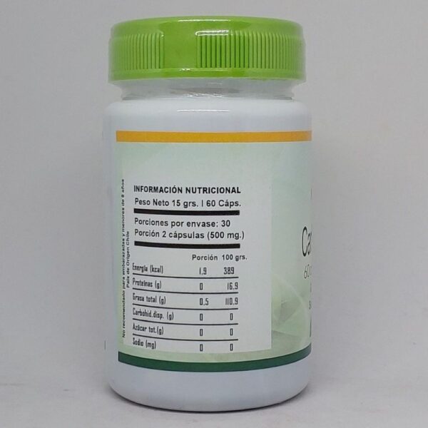 Carbón Vegetal Activado cápsulas información nutricional