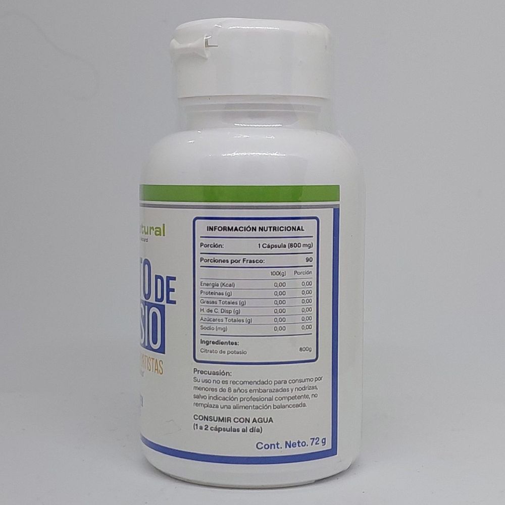 Citrato de Potasio 800 Mg 60 Cápsulas información nutricional