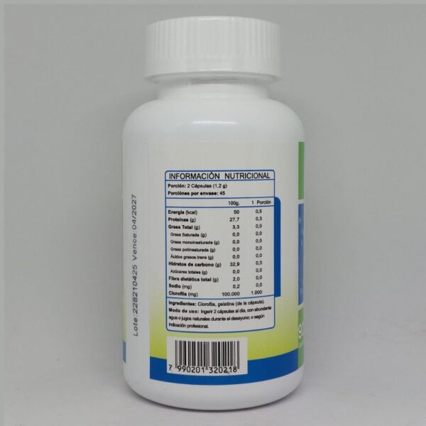 Clorofila cápsulas, información nutricional