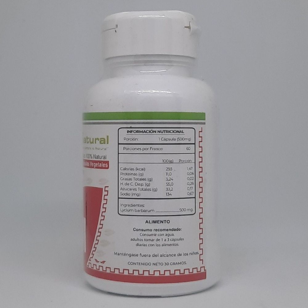 Goji 500 Mg 60 Cápsulas información nutricional