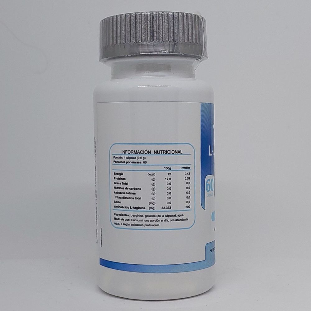 L-Arginina 500 mg 60 Cápsulas información nutricional