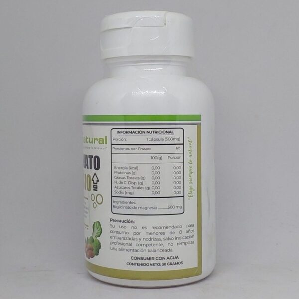 L-Bisglicinato de Magnesio Cápsulas información nutricional