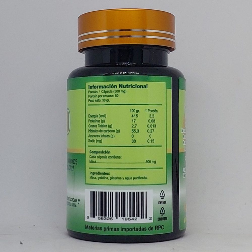 Maca cápsulas información nutricional