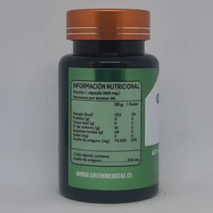Orégano Oil 200 mg 60 Cápsulas información nutricional. Green Medical Orégano Oil 200 mg 60 Cápsulas información nutricional. Green Medical