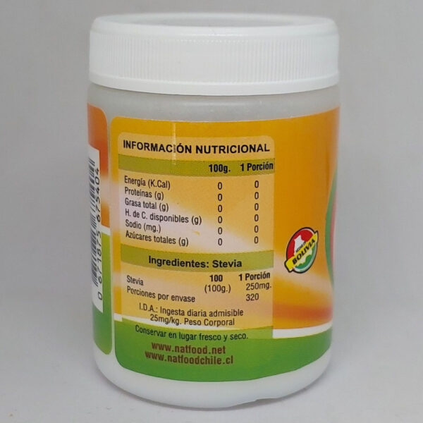 Stevia en Polvo información nutricional