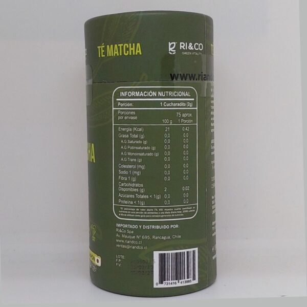 Té Matcha información nutricional
