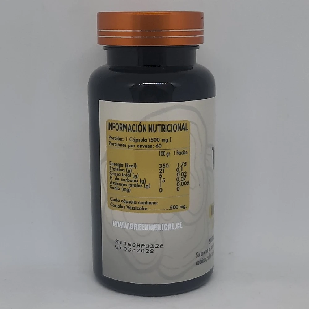 Turkey Tail (Cola de pavo) 500 mg 60 Cápsulas, información nutricional. Green Medical